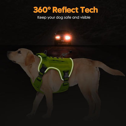 Heavy-Duty Tactical Dog Harness for Large Dogs, No Pull Adjustable Reflective Pet Vest with Molle System, K9 Military-Grade Control for Service Training, Outdoor &amp; 10+ Breeds, Wild Lime, XX-Large