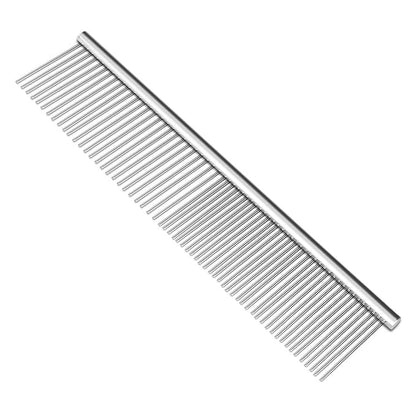 Flexzion Pet Grooming Comb Stainless Steel Cats Dogs Puppy Medium Animals Hair Fur Trimmer Deshedding Brush Accessory Tool with Smooth Teeth Needle Durable Lightweight