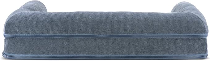 Furhaven Cooling Gel Dog Bed for Medium/Small Dogs w/ Removable Bolsters &amp; Washable Cover, For Dogs Up to 35 lbs - Sherpa &amp; Chenille Sofa - Orion Blue, Medium