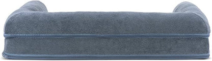 Furhaven Cooling Gel Dog Bed for Medium/Small Dogs w/ Removable Bolsters &amp; Washable Cover, For Dogs Up to 35 lbs - Sherpa &amp; Chenille Sofa - Orion Blue, Medium