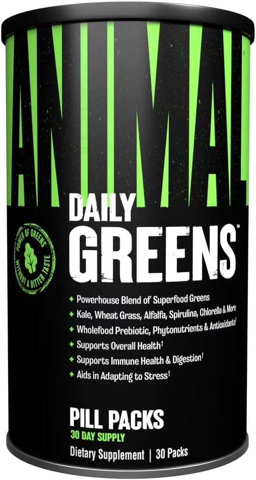 Animal Daily Greens Pill Packs - Kale, Wheat Grass, Alfalfa &amp; More - Convenient Prebiotic and Probiotic Superfood Blend for Superior Digestion, Gut Health, and Immunity For Men &amp; Women - 30 Day Supply
