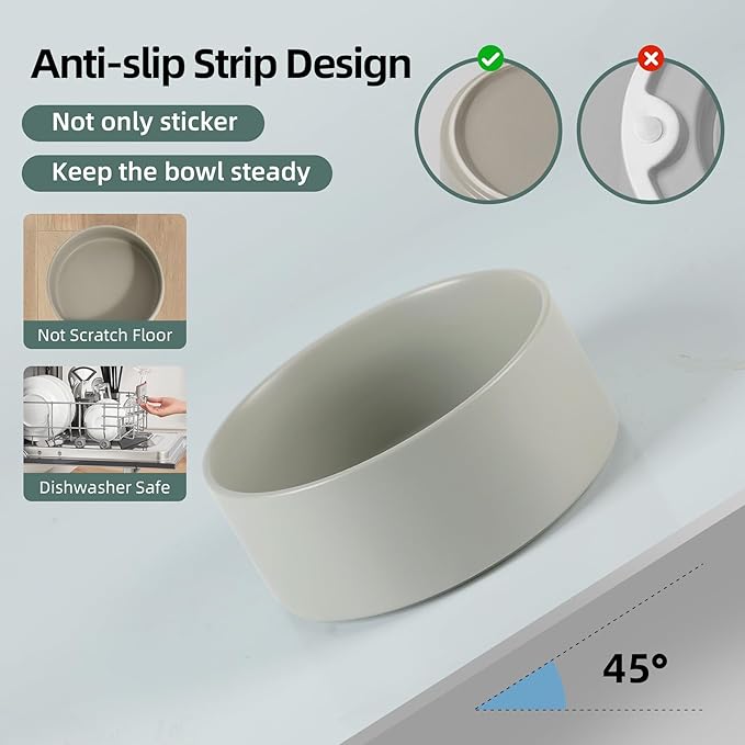 Ceramic 5.1inch Set of 2 Dog and Cat Bowls, Food and Water Feeder for Small Breed Dogs, Kitty, Cats, 2pcs Dog &amp; Cat Dishes(2 Bowls, Grey)