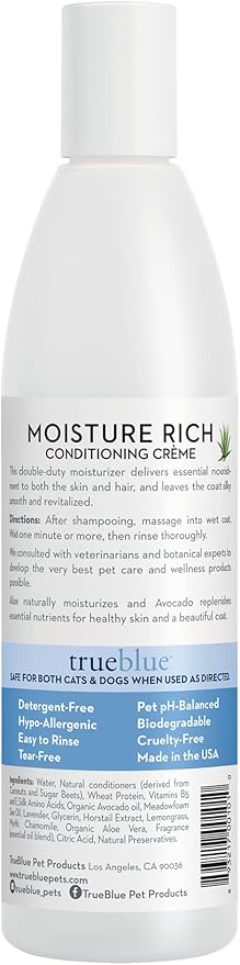 TrueBlue Aloe &amp; Avocado Moisture-Rich Conditioning Dog Crème – Conditioner Cream for Dogs, Puppies - Deodorizing, Moisturizing, Tearless – Toxin Free, Natural Botanical Blend – 12 Fl. Oz.