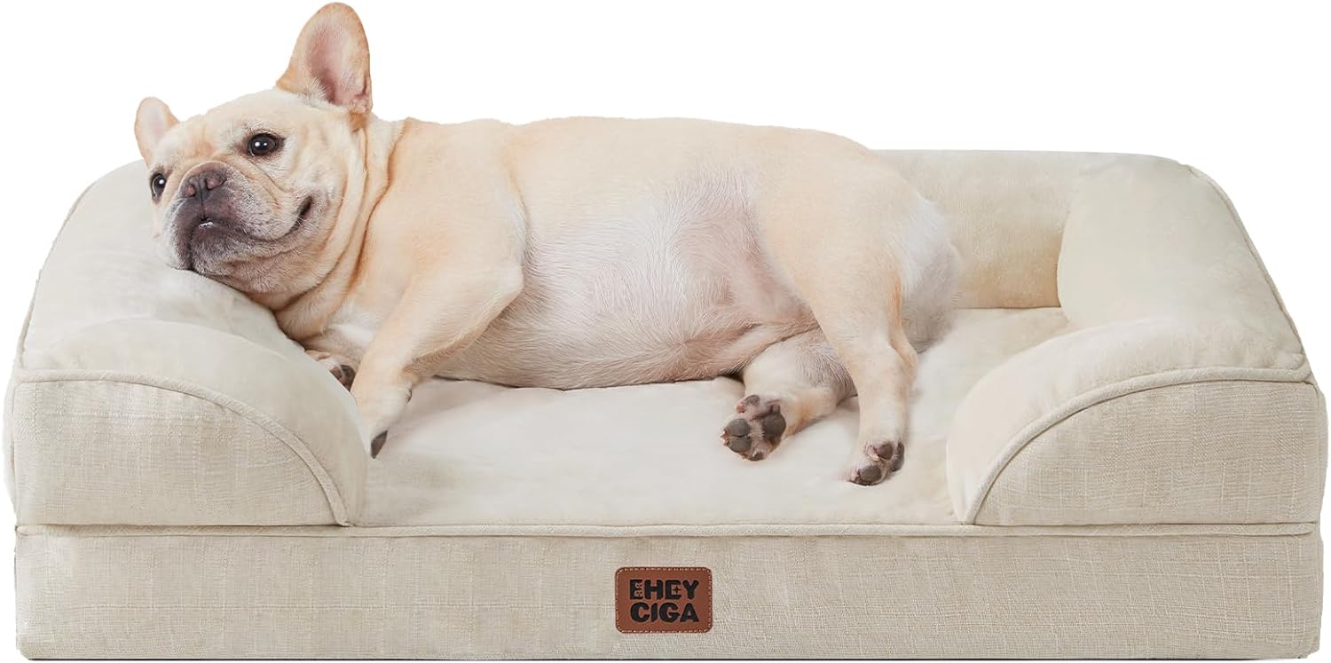 EHEYCIGA Orthopedic Dog Beds for Extra Large Dogs 44x32Inch, Waterproof Memory Foam XL Pet Bed with Sides, Non-Slip and Egg-Crate Foam Big Dog Couch Bed with Washable Removable Cover, Grey