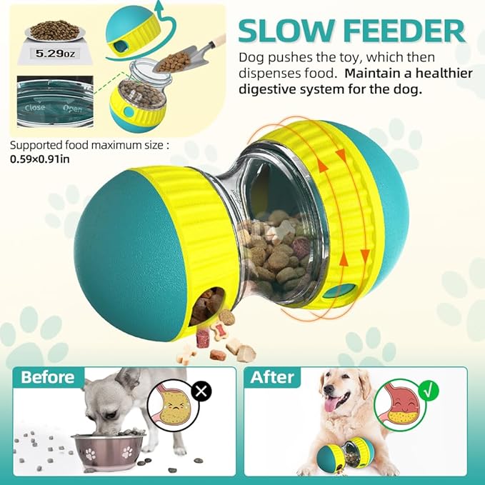 Dog Puzzle Toys, Rolling Treat Dispensing Ball, Brain Stimulation &amp; Slow Feeder, Dog Enrichment Toys to Keep Them Busy (Green)