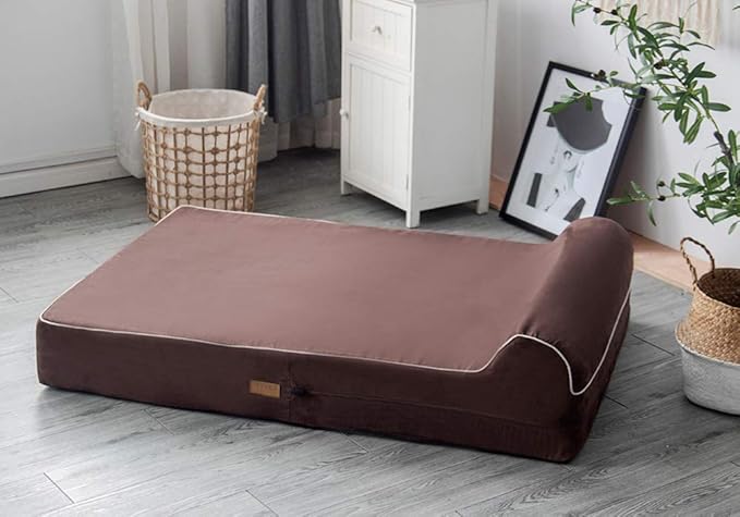 KOPEKS Orthopedic Memory Foam Dog Bed 7" Inch Thick Extra Large Dog Bed With Pillow Brown 50"x34"x10" Includes Waterproof Liner &amp; Durable Removable Cover With Smart Design