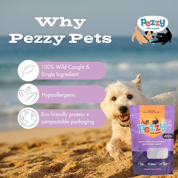 Silver Carp Chips Dog &amp; Cat Treats | Single Ingredient | Wild Caught | Made w/Invasive Fish | Grain Free | High Protein + Low Fat | Hypoallergenic | Compostable Packaging | Made in The USA