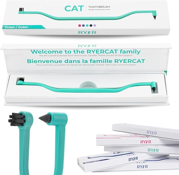 RYERCAT Set of 2 Dual Sided Cat Toothbrush - Kitten Toothbrush with Micro Head to fit into Cat/Kittens Mouth - Cat Dental Care Supplies - Pet Toothbrush for Cats(Lavender Purple &amp; Ocean Blue)