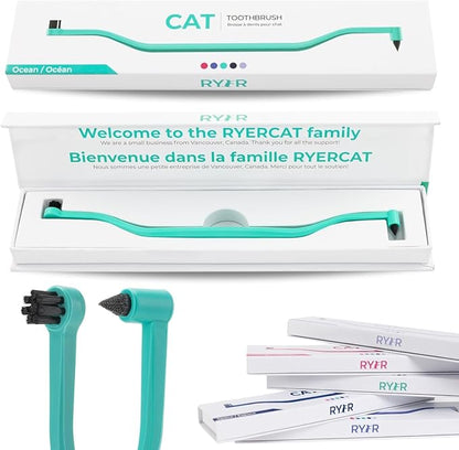 RYERCAT Set of 2 Dual Sided Cat Toothbrush - Kitten Toothbrush with Micro Head to fit into Cat/Kittens Mouth - Cat Dental Care Supplies - Pet Toothbrush for Cats(Lavender Purple &amp; Ocean Blue)