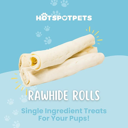 hotspot pets 8-9 Inch Large Rawhide Dog Chew Rolls (20 Pack) - Made from Grass Fed Cows - Great for Dental &amp; Oral Care for Aggressive Chewers Large Dogs, Single Ingredient Treat