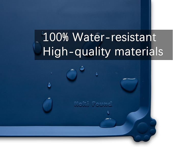 Hoki Found XX-Large Silicone Pet Food Mats - Non-Slip Dog &amp; Cat Bowl Placemats - Waterproof Feeding Mats - Ink Indigo