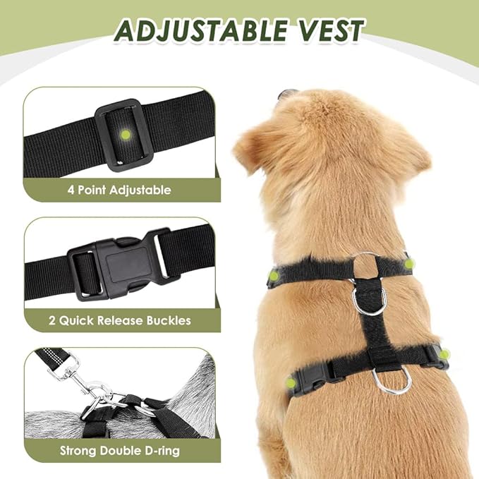 Lukovee Dog Seat Belt - Adjustable Dog Car Harness for Large, Medium &amp; Small Dogs, Soft Padded &amp; Breathable Mesh Dog Seatbelt with Car Vehicle Connector Strap (Black, XX-Small)