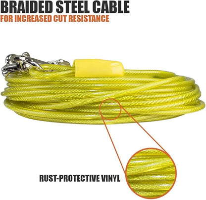 BV Dog Tie Out Cable 25 Feet - Heavy Duty Dog Lead Up to 35 Pounds - Reflective &amp; Rust-Free with Quick Release Swivel Clips &amp; 360° Rotating Clasp - Tangle-Free Dogs Runner for Yard (Yellow, Single)