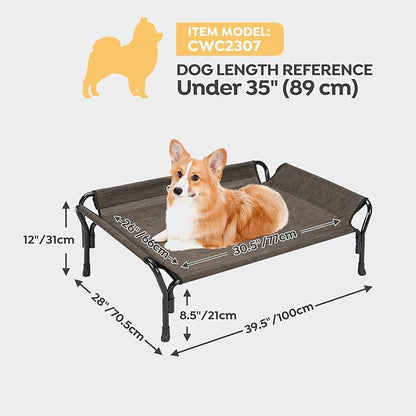 Veehoo Medium Elevated Dog Bed, Guardrail, Non-Slip, Chewproof, Washable &amp; Breathable Teslin Mesh, Brown