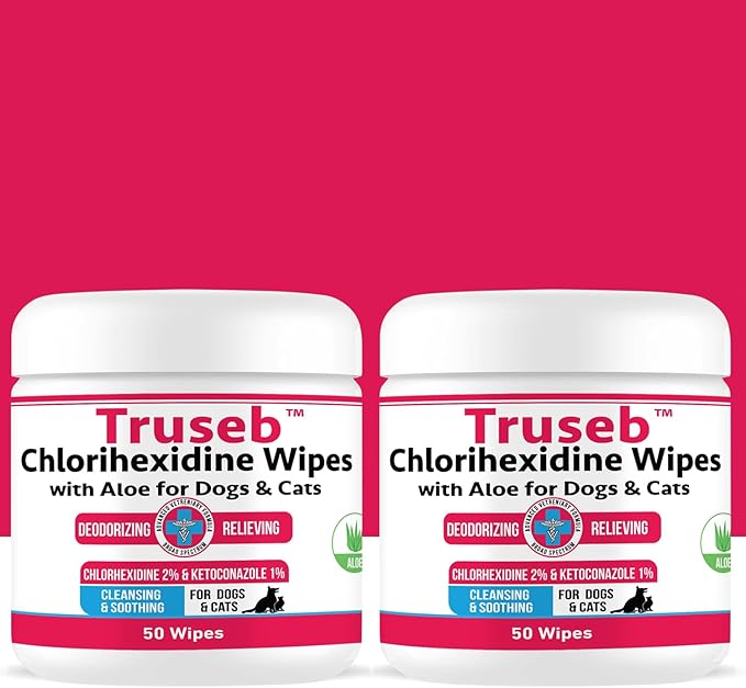 Truseb Topical for Dogs, Cats and Horses - with Aloe for Cleansing (Ketoconazole &amp; Chlorhexidine Wipes, 100 Count)