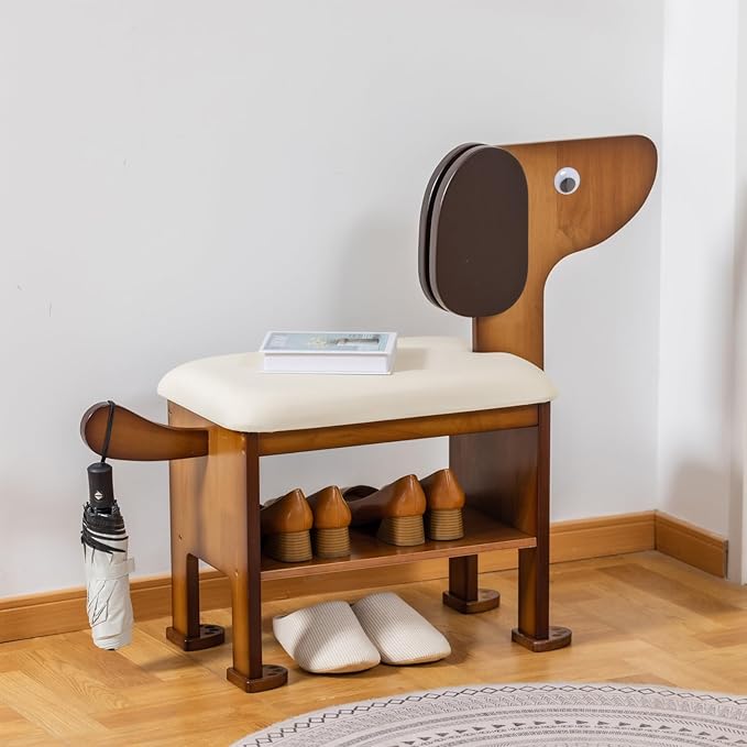 latifolia Puppy Shoe Bench, 2-Tier Solid Wood Entryway Organizer, Cute Pet-Shaped Shoe Bench for Hallway &amp; Living Room(19.68 inch)