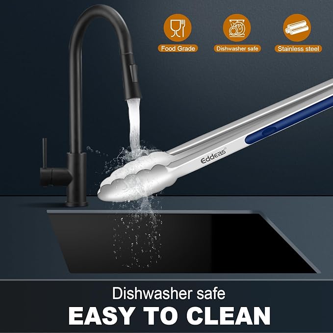 Tongs For Cooking - Heat Resistant 600 Degrees Stainless Steel Kitchen Tong, Heavy Duty Metal Locking Tongs - For Food,Salad, grilling, BBQ 7",9" &amp; 12 inch, set of 3 Dishwasher Safe Blue