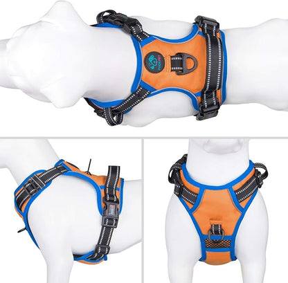 PHOEPET 2019 Reflective Dog Harness Large Breed Adjustable No Pull Vest with with Handle 2 Metal Rings 3 Buckles [Easy to Put on &amp; Take Off](XL,Orange)