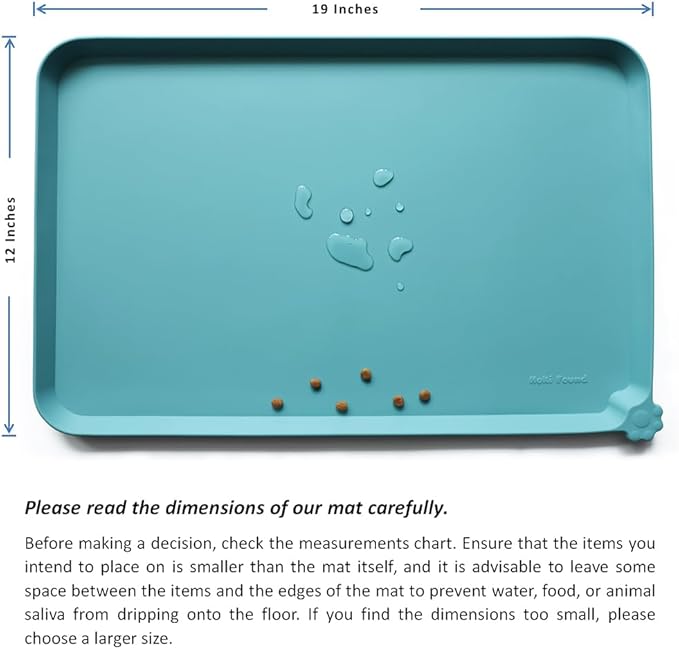Hoki Found Silicone Pet Food Mats Tray - Non Slip Cat &amp; Dog Bowl Mats - Waterproof &amp; Pet-Friendly for Carpet - Glacier