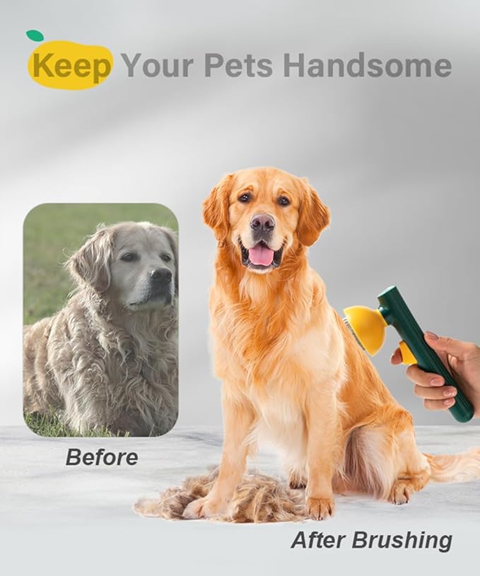 Self-Cleaning Dog &amp; Cat Slicker Brush, Skin Friendly Deshedding Grooming Tool for Long or Short Haired Dogs Cats Rabbits, Dog Shedding Brush with Release Button - Mango