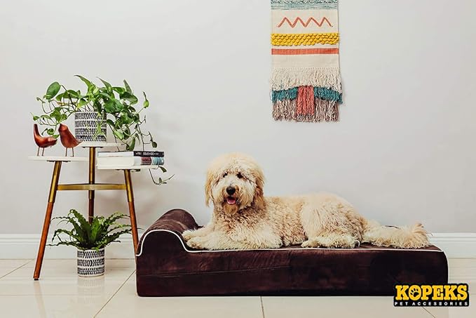 KOPEKS Orthopedic Memory Foam Dog Bed 7" Inch Thick Extra Large Dog Bed With Pillow Brown 50"x34"x10" Includes Waterproof Liner &amp; Durable Removable Cover With Smart Design
