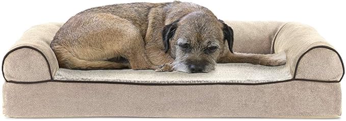 Furhaven Cooling Gel Dog Bed for Medium/Small Dogs w/ Removable Bolsters &amp; Washable Cover, For Dogs Up to 35 lbs - Sherpa &amp; Chenille Sofa - Cream, Medium