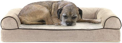 Furhaven Cooling Gel Dog Bed for Medium/Small Dogs w/ Removable Bolsters &amp; Washable Cover, For Dogs Up to 35 lbs - Sherpa &amp; Chenille Sofa - Cream, Medium