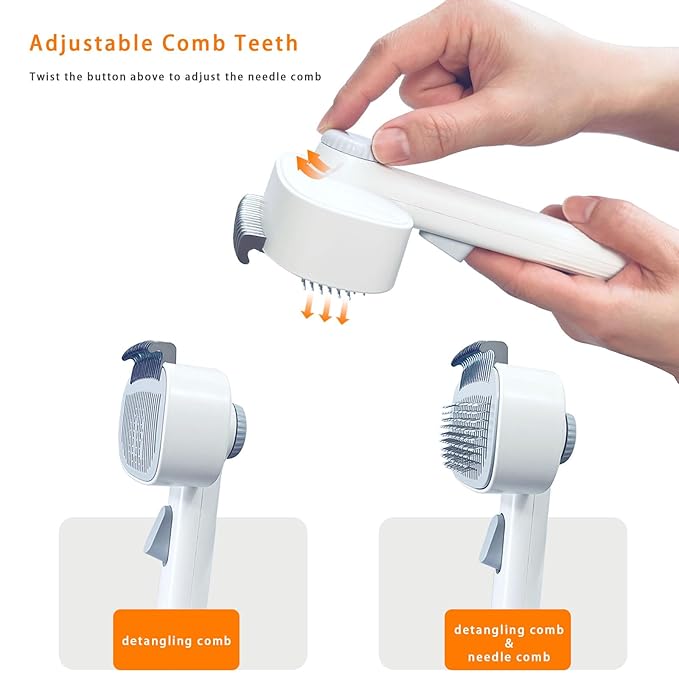 2-in-1 Dog &amp; Cat Grooming Brush – Adjustable Deshedding Comb &amp; One-Touch Clean | Skin-Safe Rake for Mats, Tangles, Shedding | Long/Short Hair Pets