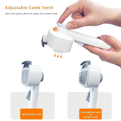 2-in-1 Dog &amp; Cat Grooming Brush – Adjustable Deshedding Comb &amp; One-Touch Clean | Skin-Safe Rake for Mats, Tangles, Shedding | Long/Short Hair Pets