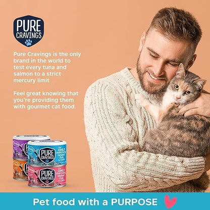 Wet Cat Food Variety Pack Tuna, Salmon, Sardines, Tuna/Salmon in Gravy, 100% Mercury-Tested, Moist Can Fish for Cats, Grain-Free, Protein, Non-GMO, Pack of 12