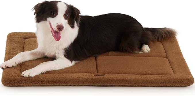 Made4Pets Dog Crate Pad Bed for Medium Large Dogs, Washable &amp; Reversible, Anti-Slip Kennel Mat for Cozy Sleeping, Soft Fluffy Dog Bed for Indoor &amp; Outdoor Use, 35"x23", Brown