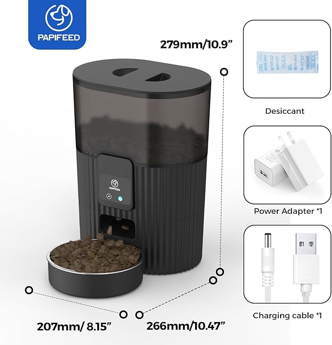 PAPIFEED Automatic Cat Feeder 3.5L/15 Cup 2.4G WiFi Pet Feeder for Dog Work with Alexa &amp; Echo Timed Cat Food Dispenser for Remote Feeding with Stainless Steel Bowl up to 10 Meals Per Day with APP