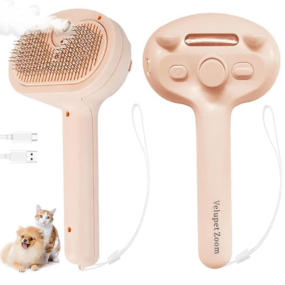 Cat Steam Brush for Shedding, Pet Steam Brush for Dog with Release Button,Anti-Static Pet Spray Hair Removal Comb,Cat Spray Comb for Long &amp; Short Haired Pets,Pink