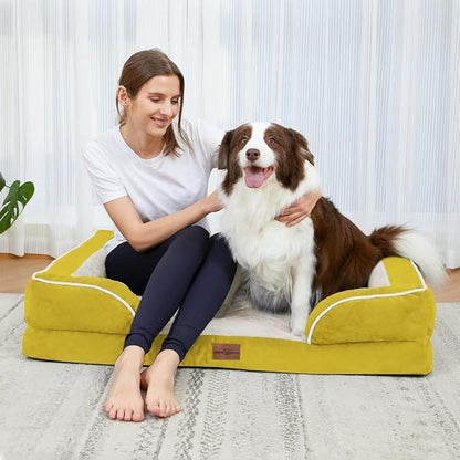 Comfort Expression Waterproof Dog Beds Large Sized Dogs, Large Dog Beds Orthopedic Foam, Comfy Pet Bed Sofa with Washable Removable Cover &amp; Non-Slip Bottom(Spicy Mustard)