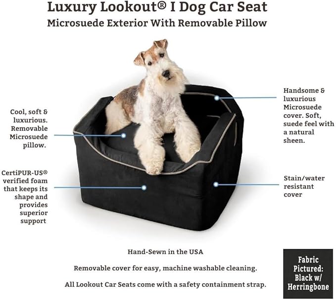 Snoozer Lookout I Car Seat - Dog Car Seats for Small Dogs, Puppy Booster Bed for Small &amp; Medium Sized Pets Up to 25 Lbs, Elevated, Washable - Medium, Sapphire