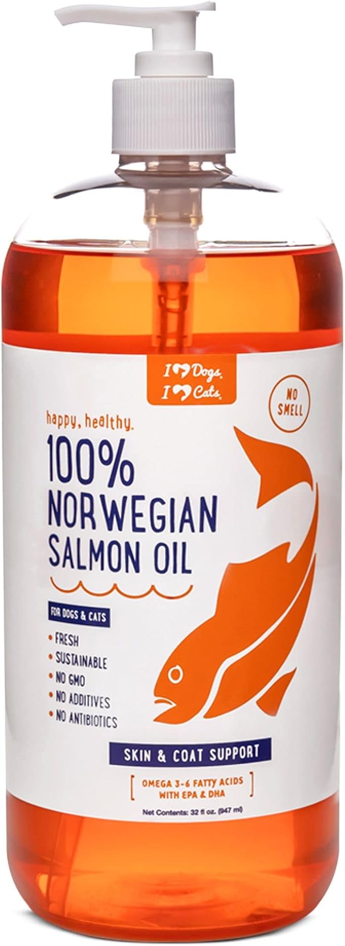iHeartDogs Salmon Oil for Dogs and Cats - Nourishing Skin &amp; Coat Omega 3 Fish Oil for Dogs Supports Allergy &amp; Itch Relief, Heart Health and Joint Health - 32 oz