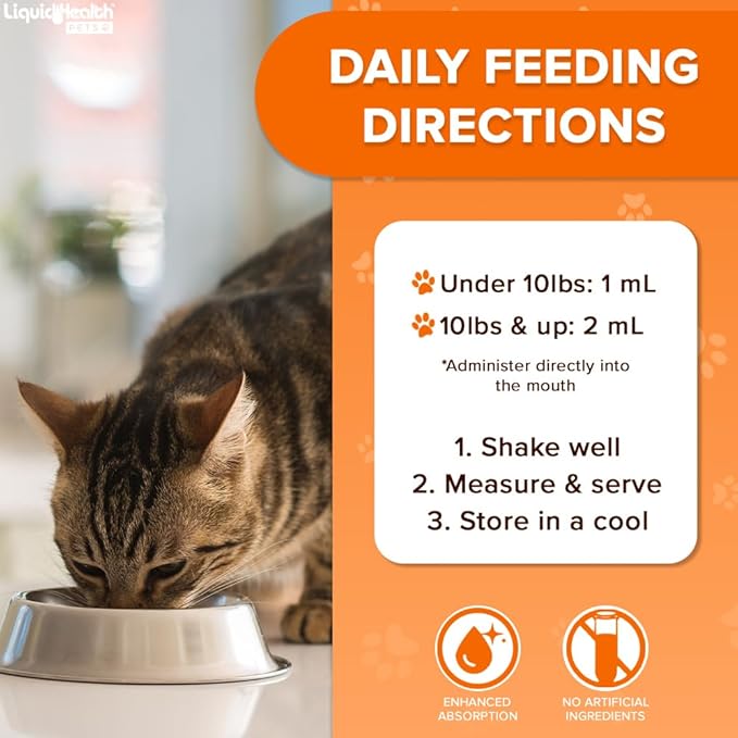 LIQUIDHEALTH Pets Liquid Cat Glucosamine Joint Purr-Fection - Hip &amp; Joint Health Relief Support, Chondroitin Feline Droppers for Senior Older Adult Cats &amp; Kittens - Made in The USA (2 oz)