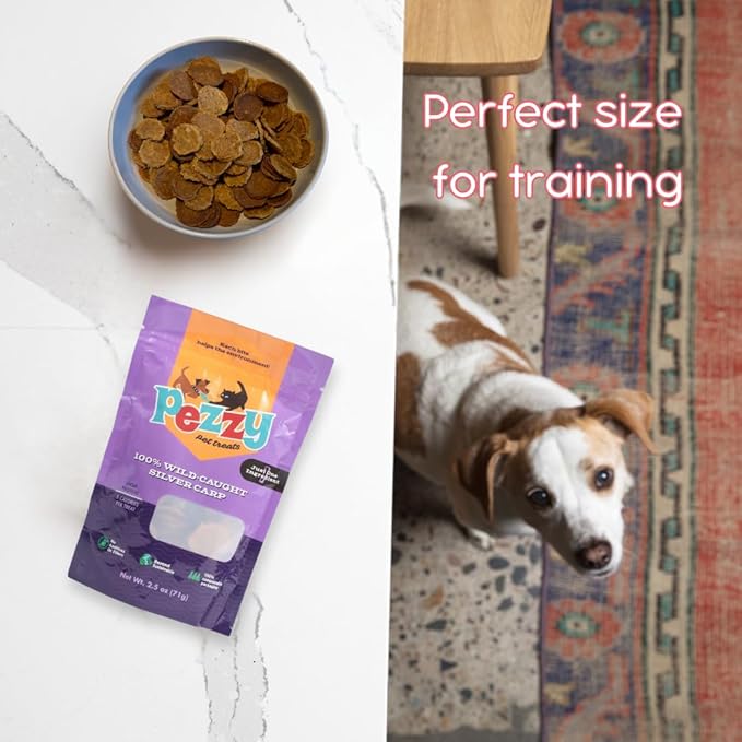 Silver Carp Chips Dog &amp; Cat Treats | Single Ingredient | Wild Caught | Made w/Invasive Fish | Grain Free | High Protein + Low Fat | Hypoallergenic | Made in The USA (2 Pack)