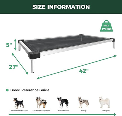 FXW TitanNest Chew-Proof Elevated Dog Bed, Raised Cot for Indoor/Outdoor/Camping Use, Durable &amp; Waterproof Cooling Pet Bed for Medium Dogs, 42.0" L x 27.0" W x 5.0" H, Black