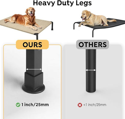Veehoo Heavy Duty Elevated Dog Bed - Raised Dog Cot with Washable &amp; Breathable Teslin Mesh, Non-Slip Silicon Feet, Cooling for Indoor or Outdoor, 35" x 22", Beige Coffee