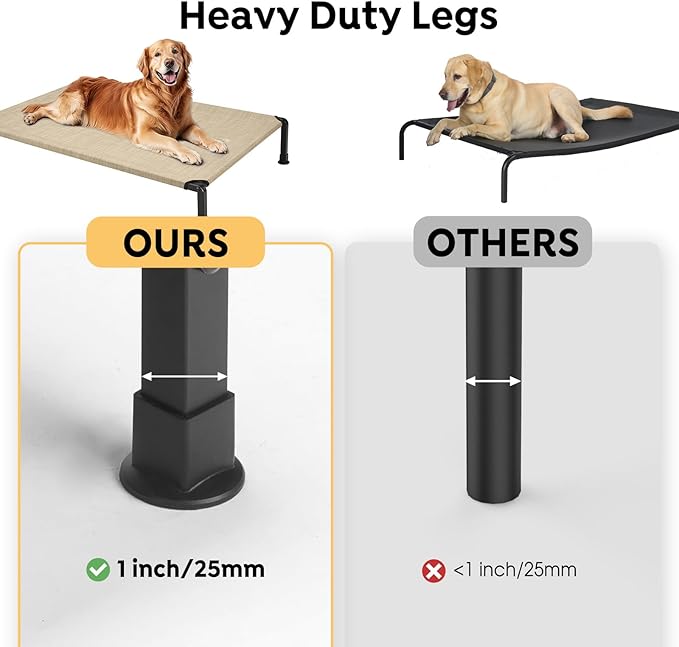 Veehoo Heavy Duty Elevated Dog Bed - Raised Dog Cot with Washable &amp; Breathable Teslin Mesh, Non-Slip Silicon Feet, Cooling for Indoor or Outdoor, 47" x 29", Beige Coffee