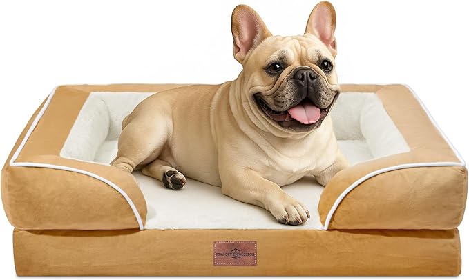 Comfort Expression Small Dog Beds Waterproof Orthopedic Foam Dog Sofa Beds for Medium Dogs Comfy Pet Bed with Washable Removable Cover &amp; Non-Slip Bottom(Small,Khaki)