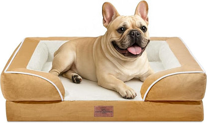 Comfort Expression Small Dog Beds Waterproof Orthopedic Foam Dog Sofa Beds for Medium Dogs Comfy Pet Bed with Washable Removable Cover &amp; Non-Slip Bottom(Small,Khaki)