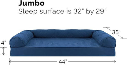 Furhaven Cooling Gel Dog Bed for Large Dogs w/ Removable Bolsters &amp; Washable Cover, For Dogs Up to 95 lbs - Quilted Sofa - Navy (Blue), Jumbo/XL
