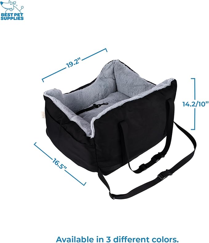 Best Pet Supplies Dog Pet Booster Seat, Dog Car Seats for Small Dogs &amp; Medium Dogs, Soft Plush Cushion with Comfortable Bedding, Secure Straps, and Tall Pillow, Black