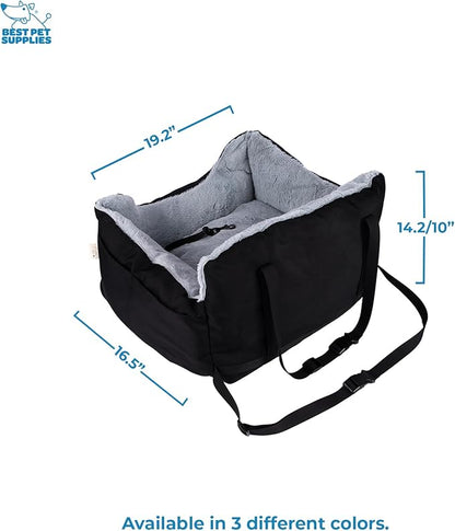 Best Pet Supplies Dog Pet Booster Seat, Dog Car Seats for Small Dogs &amp; Medium Dogs, Soft Plush Cushion with Comfortable Bedding, Secure Straps, and Tall Pillow, Black