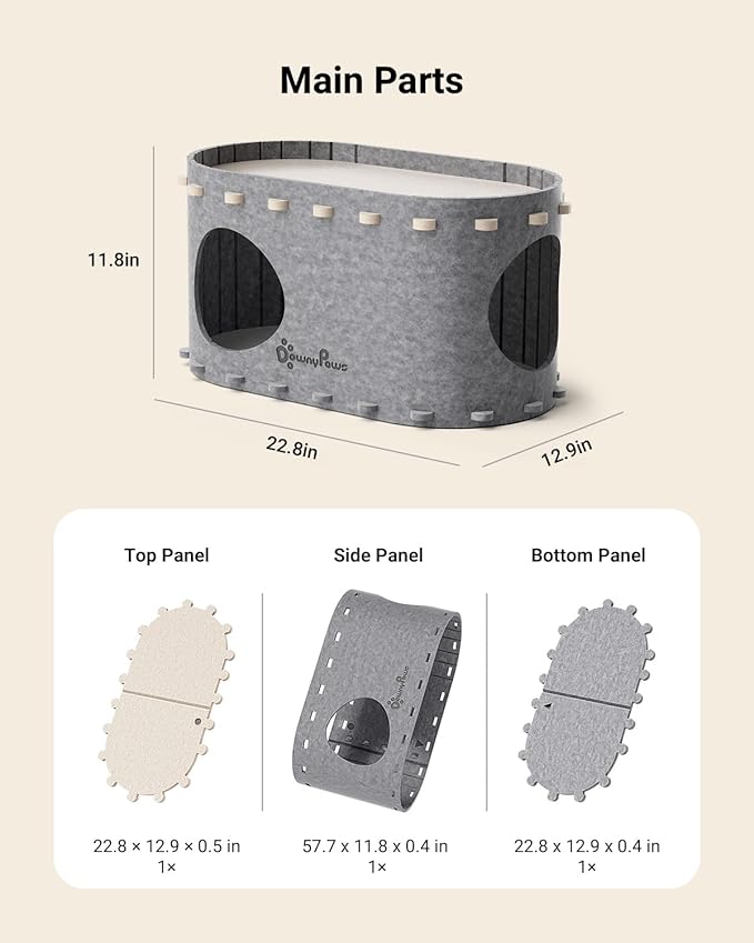 DownyPaws Cat House for Indoor Cats, Cat Bed Cave for Multiple &amp; Large Cats Up to 22 Lbs, Scratch Resistant, Foldable Peekaboo Kitten Caves Tunnel Enclosed Bed, PeekaPurr, Light Gray