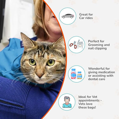 Cozy Comfort Carrier - Large Light Blue Cat Carrier and Cat Restraint Bag for Medication Administration, Grooming, Vet Visits, Dental Care, and Nail Trimming
