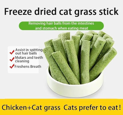 Cat Grass Teething Sticks for Hairball Removal &amp; Teeth Cleaning, Chicken Flavored, Natural Dental Treats for Indoor Cats