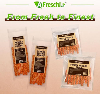 Afreschi Turkey Tendon Braid (M) 3.17 oz, USA-Sourced Turkey Tendon, All Natural Human Grade Dog Chew, Hypoallergenic, Rawhide Alternative, Dog Treats for Small &amp; Medium Breeds